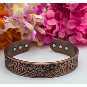 Vintage Embossed Celtic Tree of Life Solid Magnetic Copper Cuff Bracelet 7.5 Adj